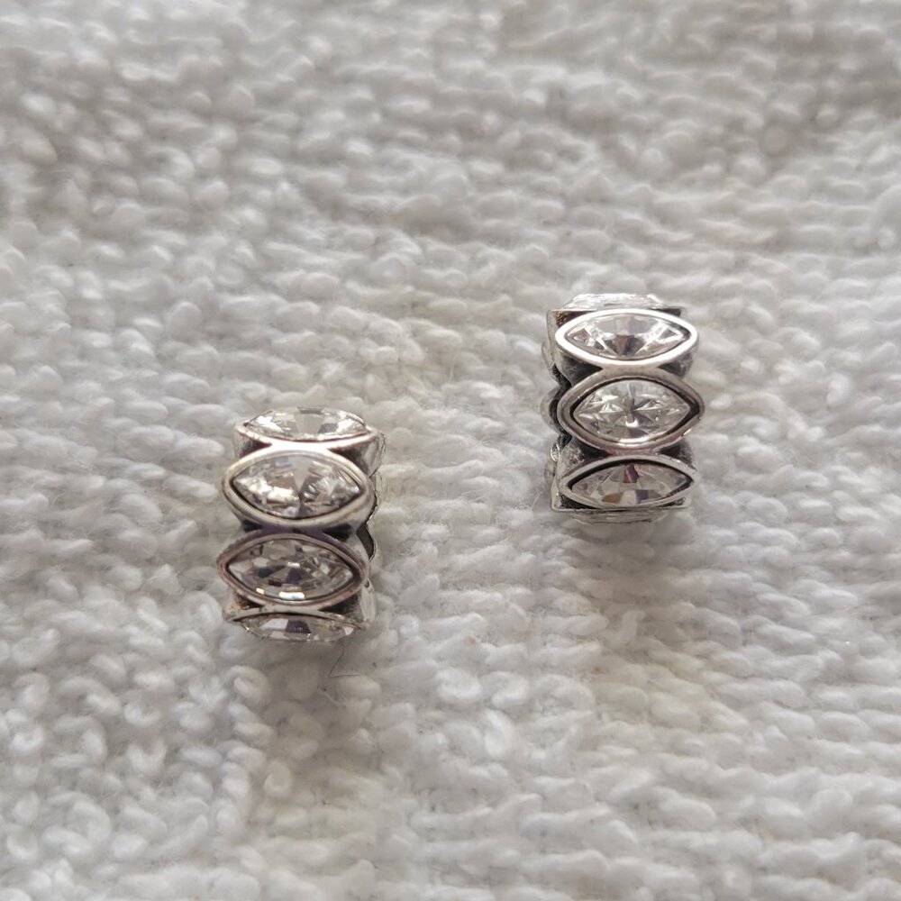 Brighton Lot of 2 Navette Spacers Silver Plated/Clear Crystals New/No Tags